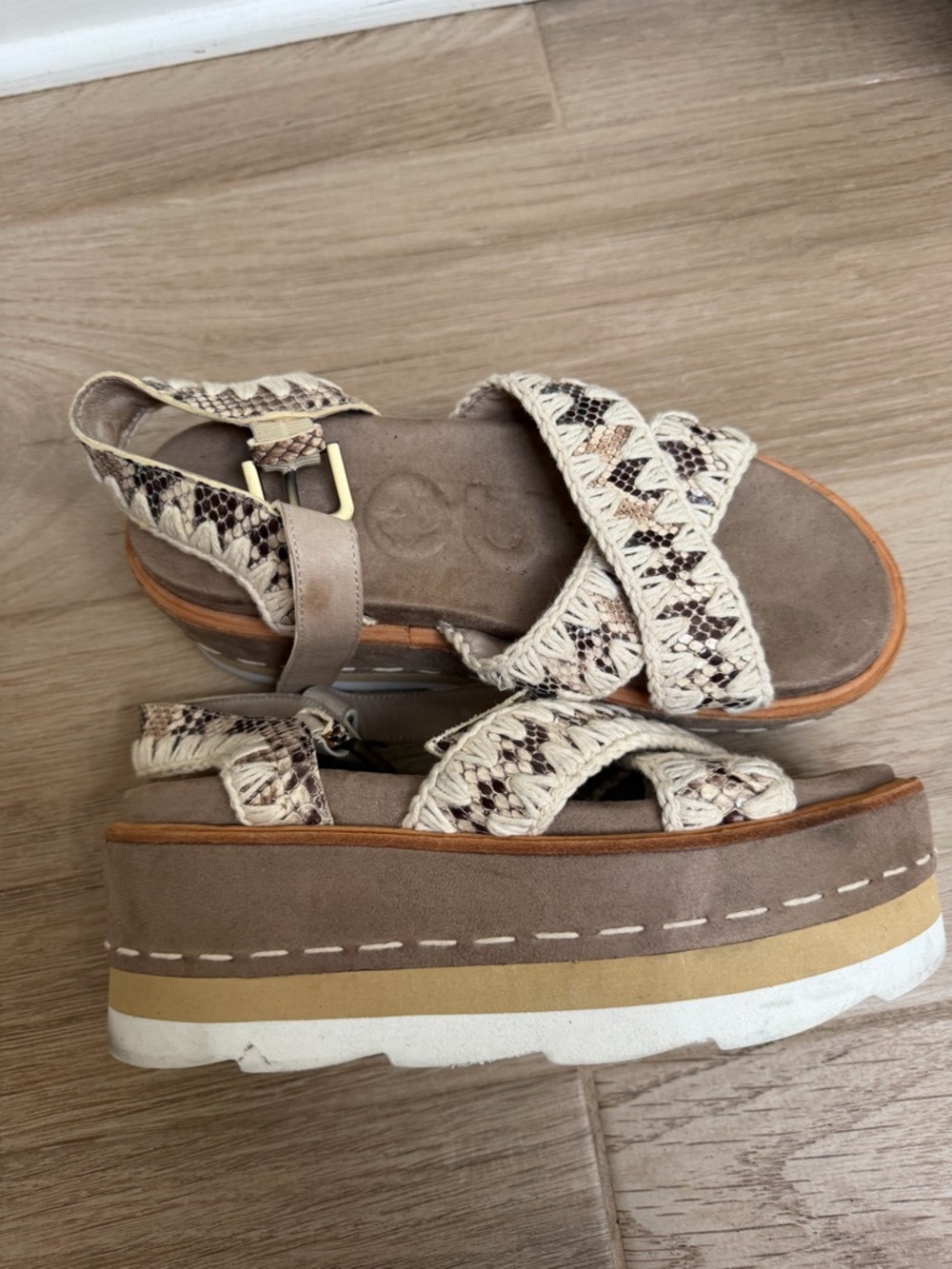 Mou Woven Platform Sandals in Beige - Women Shoes